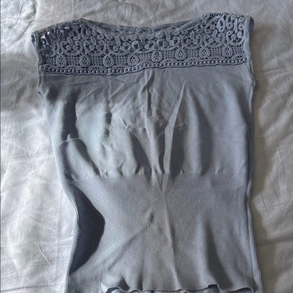 Premise Women's Lace Detail Top - Light Blue.